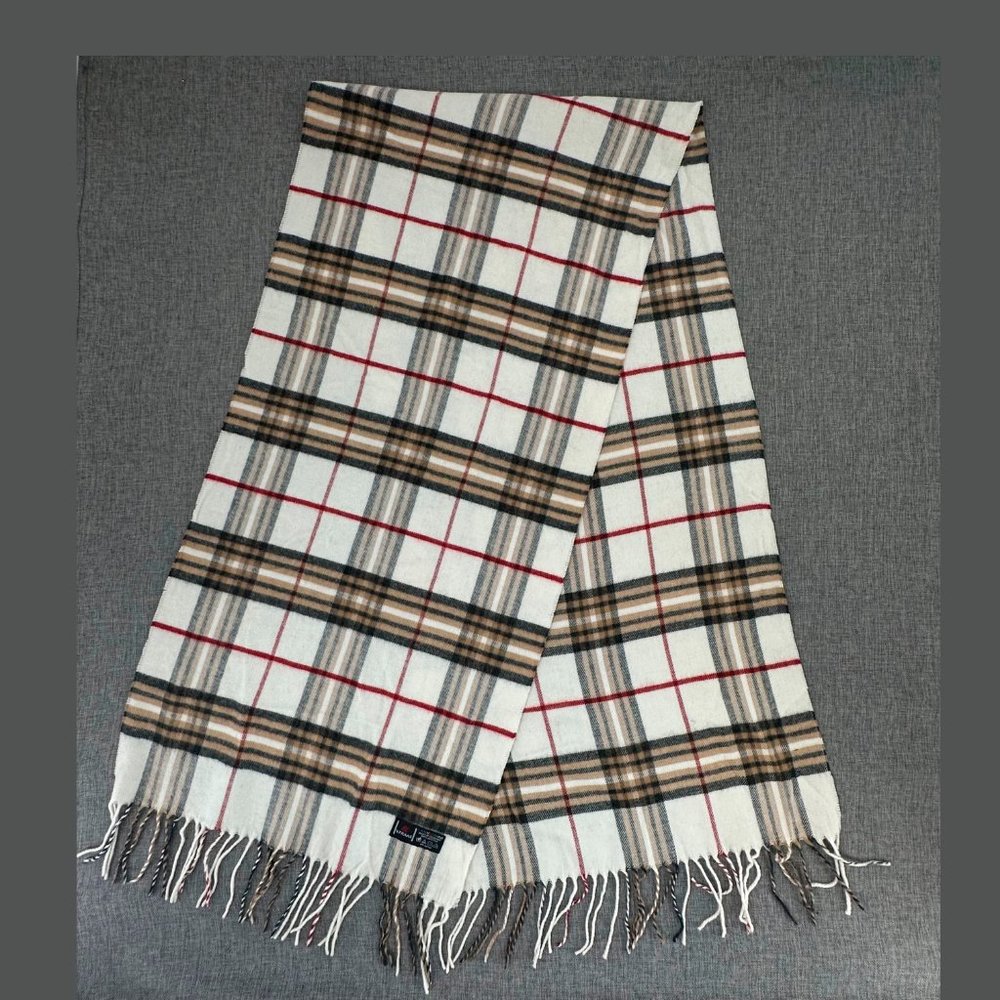 V.Fraas Cashmink Scarf 100% Acrylic Made in Germany Tan Black White Red 15.25"X